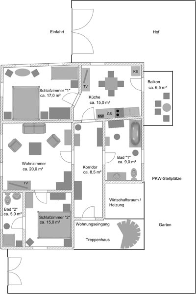 Ferienwohnung Zirkelstein Rosengasse - Grundriss Skizze
